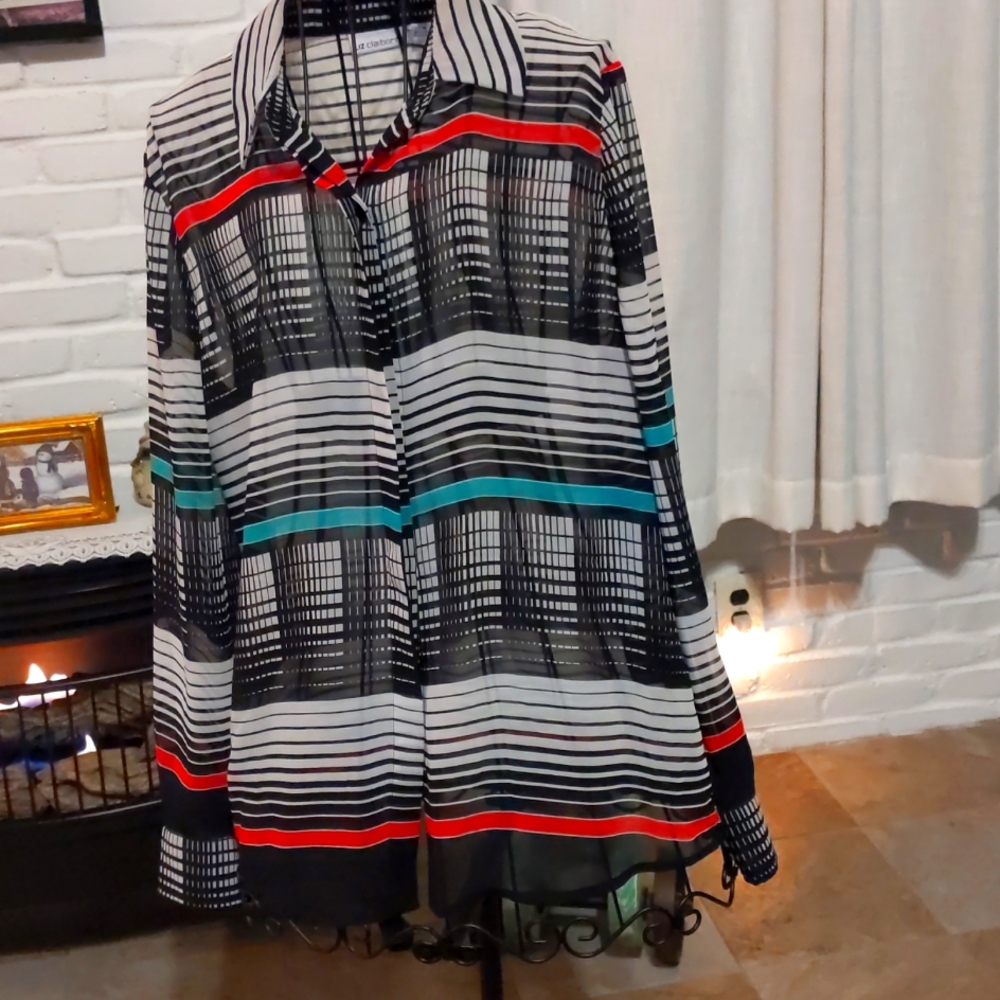 Liz Claiborne blouse, long sleeve. sz m, semi sheer, buttons up front